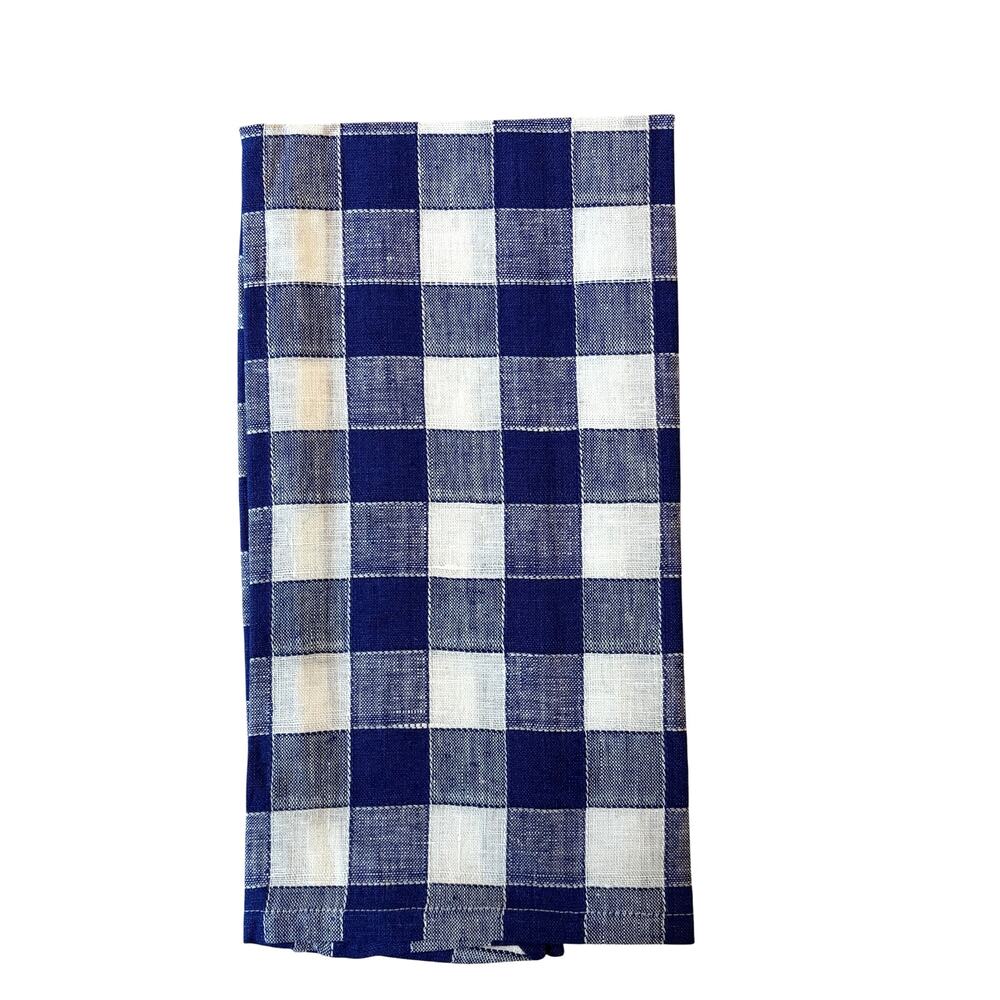 NEW Mackenzie-Childs Indigo Check Linen Kitchen Dish Towel 18x26 Navy Blue White